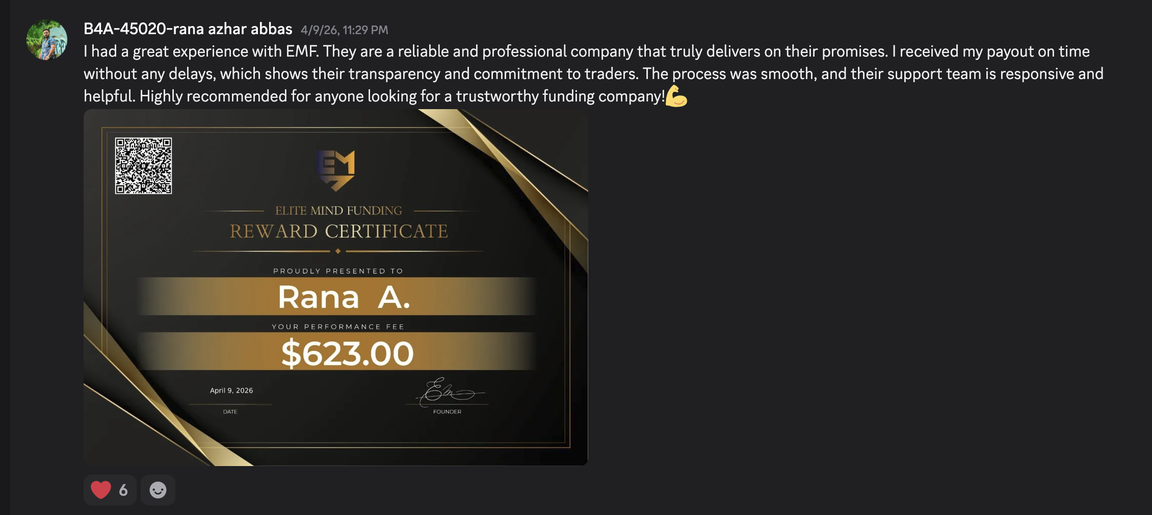 EMF Reward Certificate