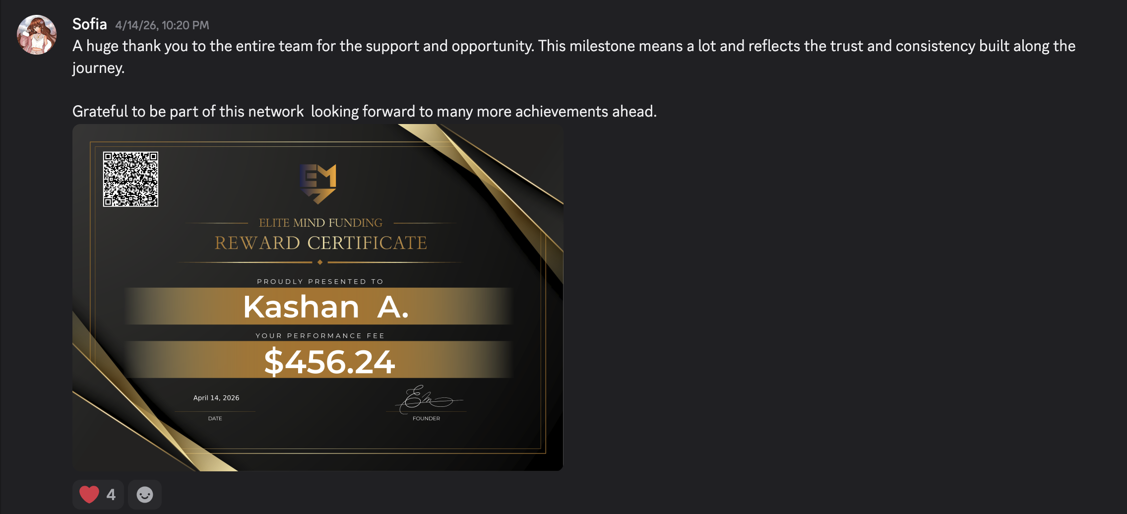 EMF Reward Certificate