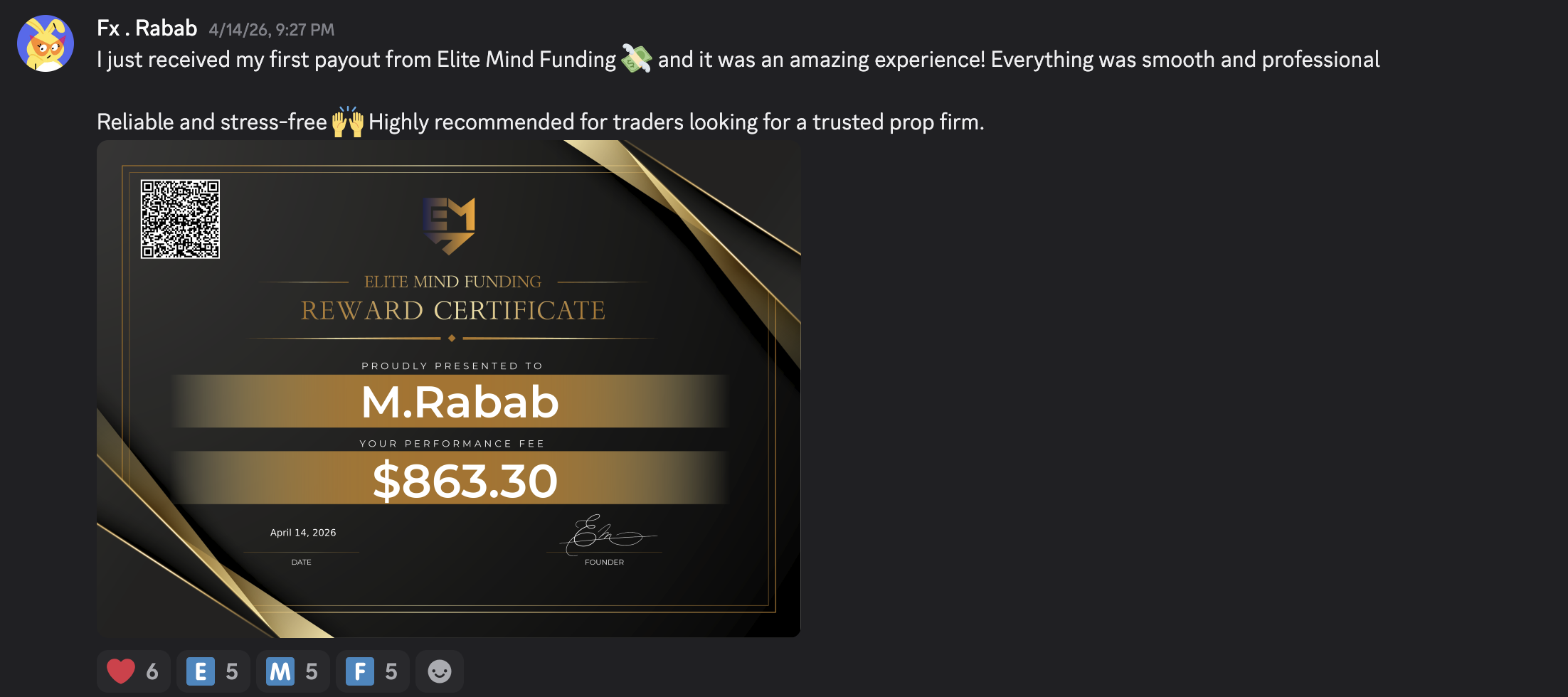 EMF Reward Certificate