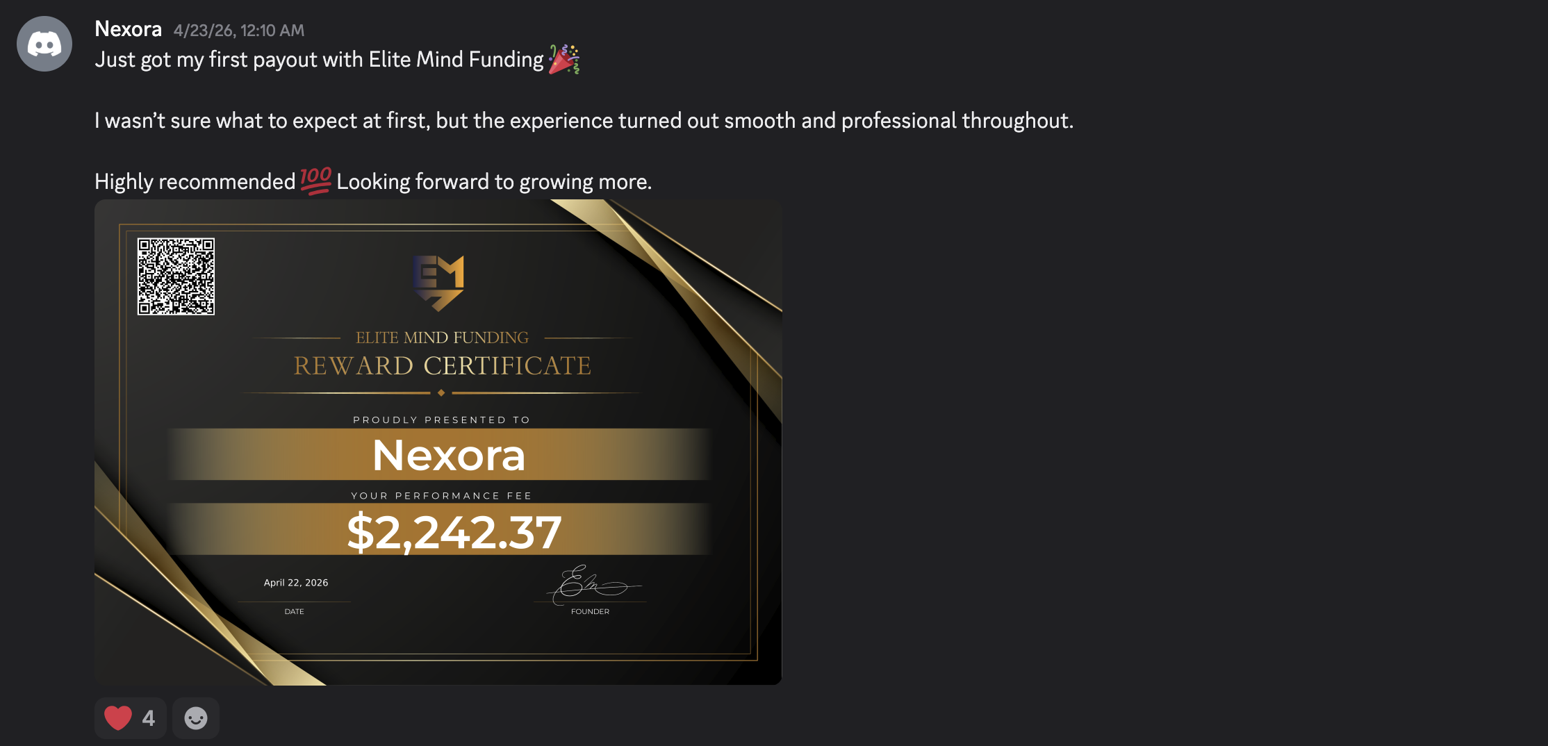 EMF Reward Certificate